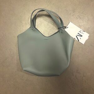 Zara small grey vegan leather convertible mini bag with wallet insert